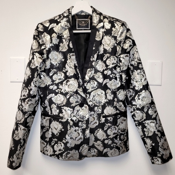 Juicy Couture Jacquard Floral Metallic Blazer Size 8 - Picture 2 of 15